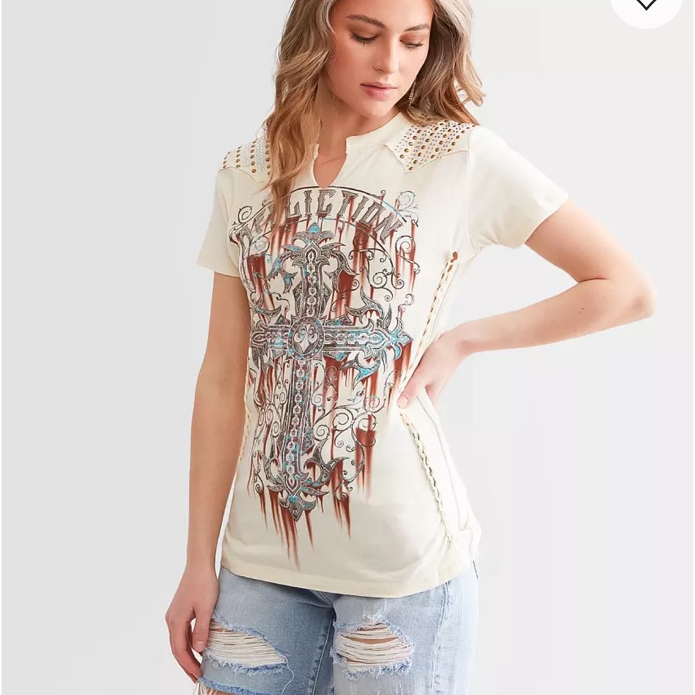 AFFLICTION Sanctuary Rust T-Shirt size large cream color